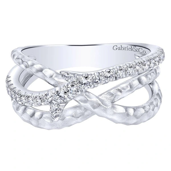 925 Sterling Silver Hammered White Sapphire Ring