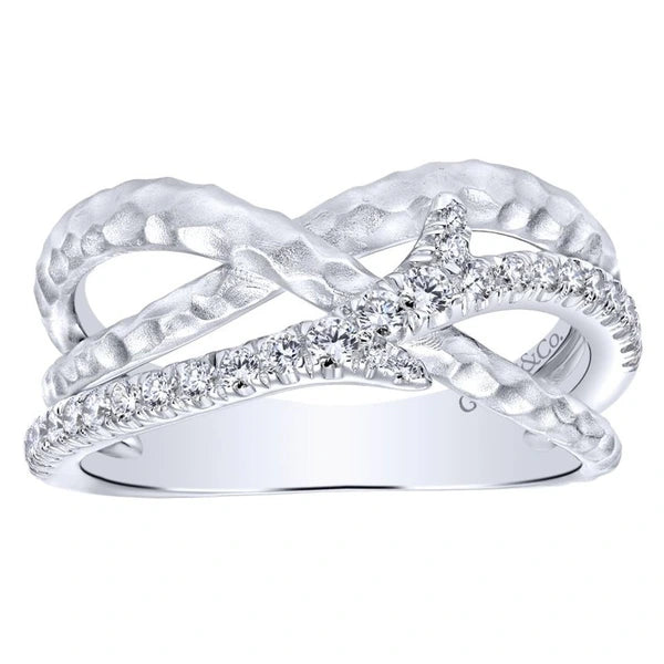 925 Sterling Silver Hammered White Sapphire Ring