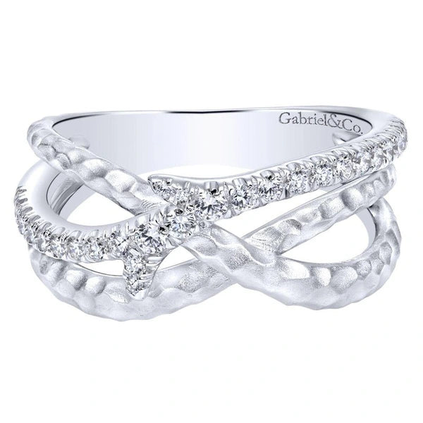 925 Sterling Silver Hammered White Sapphire Ring