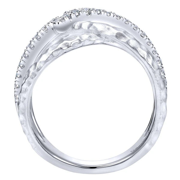 925 Sterling Silver Hammered White Sapphire Ring