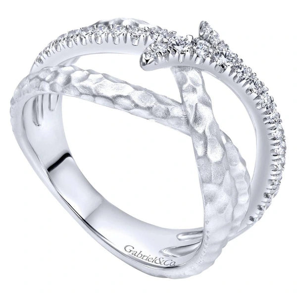 925 Sterling Silver Hammered White Sapphire Ring