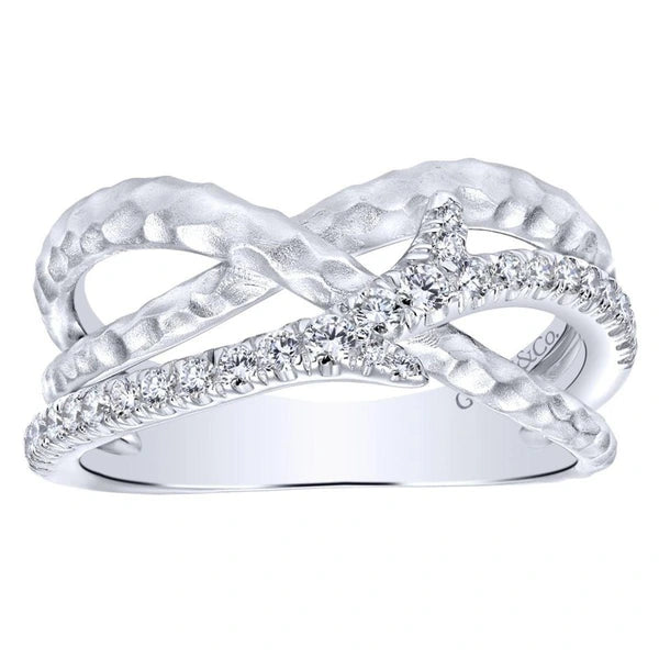 925 Sterling Silver Hammered White Sapphire Ring