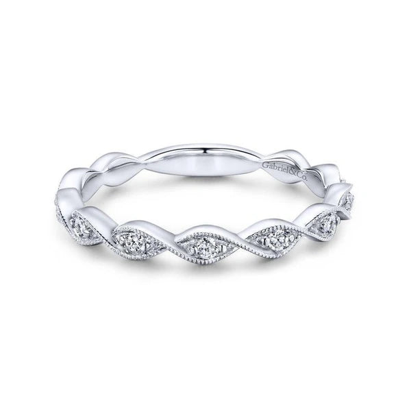 14K White Gold Twisted Diamond Stackable Ring