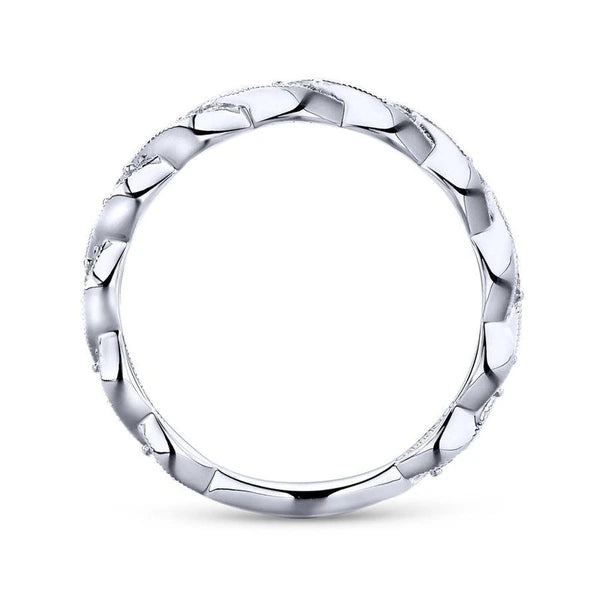 14K White Gold Twisted Diamond Stackable Ring