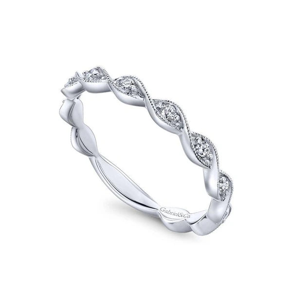 14K White Gold Twisted Diamond Stackable Ring