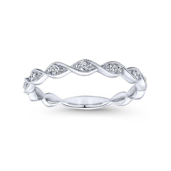 14K White Gold Twisted Diamond Stackable Ring