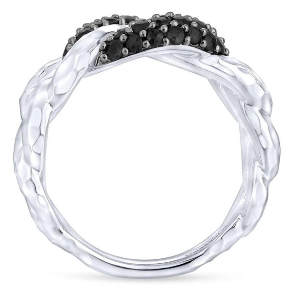 925 Sterling Silver Hammered Black Spinel Chain Link Ring