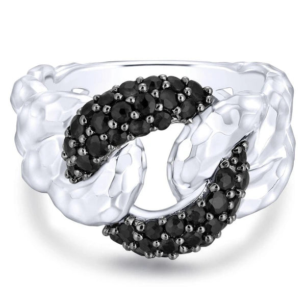 925 Sterling Silver Hammered Black Spinel Chain Link Ring