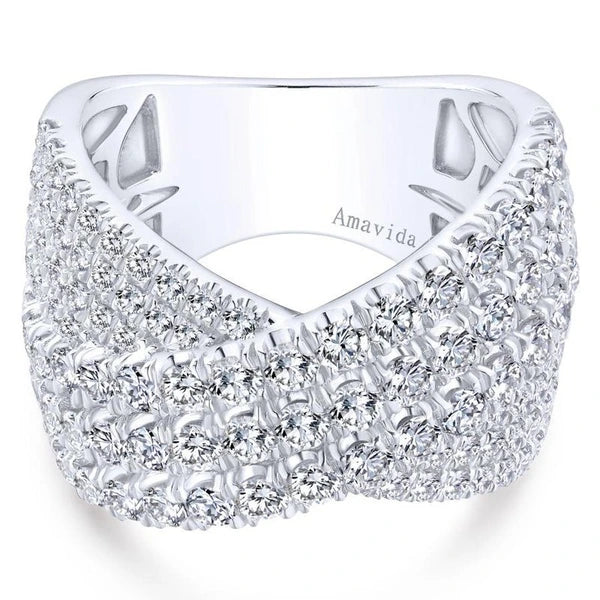 18K White Gold Multi Row Diamond Criss Cross Ring