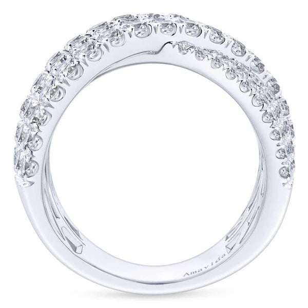 18K White Gold Multi Row Diamond Criss Cross Ring