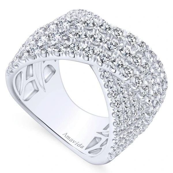 18K White Gold Multi Row Diamond Criss Cross Ring