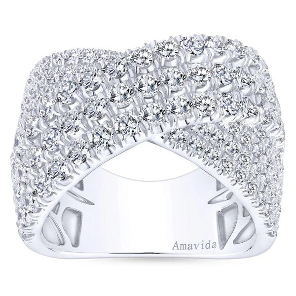 18K White Gold Multi Row Diamond Criss Cross Ring