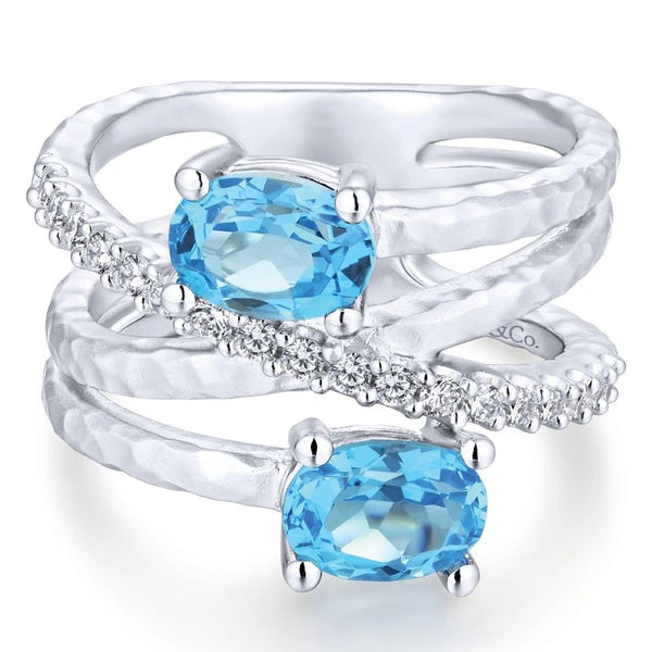 925 Sterling Silver Multi Color Stones Wide Band Ring