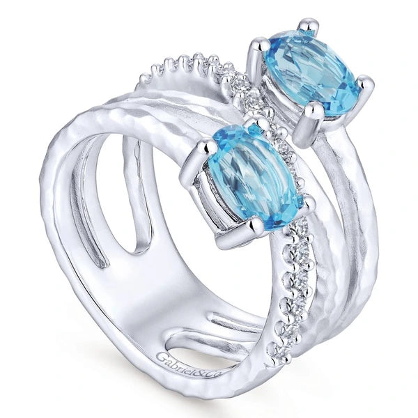 925 Sterling Silver Multi Color Stones Wide Band Ring