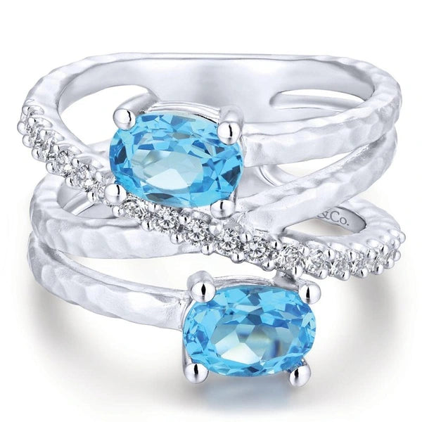 925 Sterling Silver Multi Color Stones Wide Band Ring