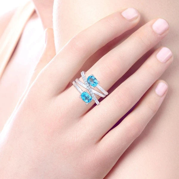 925 Sterling Silver Multi Color Stones Wide Band Ring