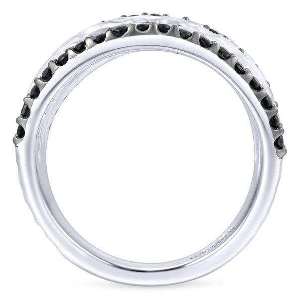 925 Sterling Silver Hammered Black Spinel Layered Wide Band Ring