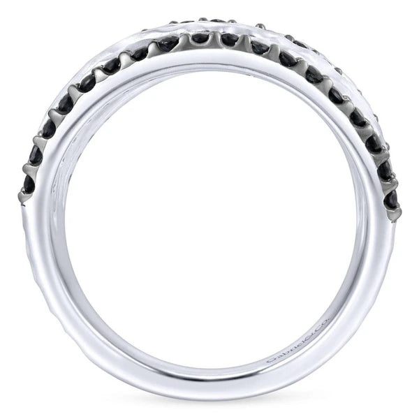 925 Sterling Silver Hammered Black Spinel Layered Wide Band Ring