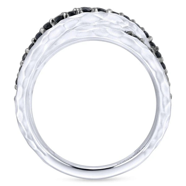 925 Sterling Silver Hammered Twisted Black Spinel Ring