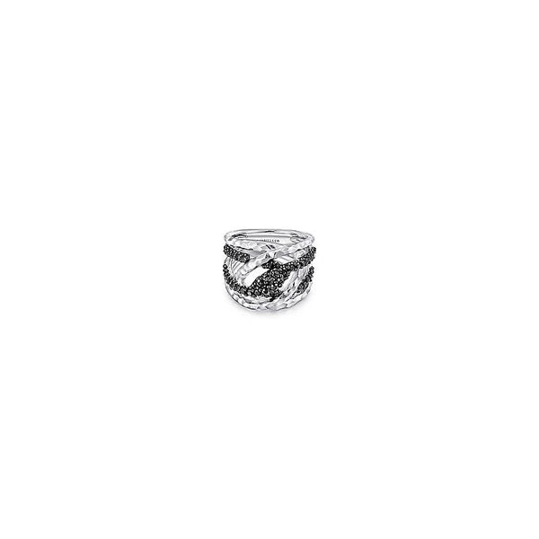 925 Sterling Silver Hammered Twisted Black Spinel Ring