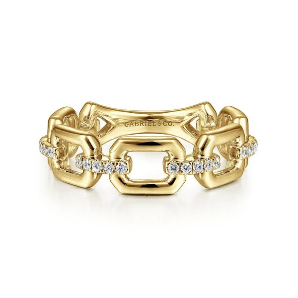 14K Yellow Gold Chain Link Ring Band with Diamond Connectors