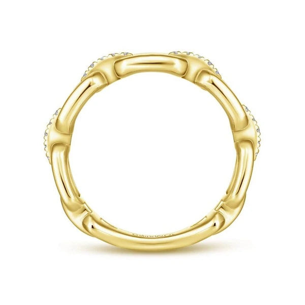 14K Yellow Gold Chain Link Ring Band with Diamond Connectors