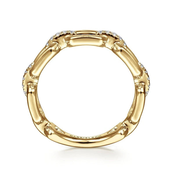 14K Yellow Gold Chain Link Ring Band with Diamond Connectors