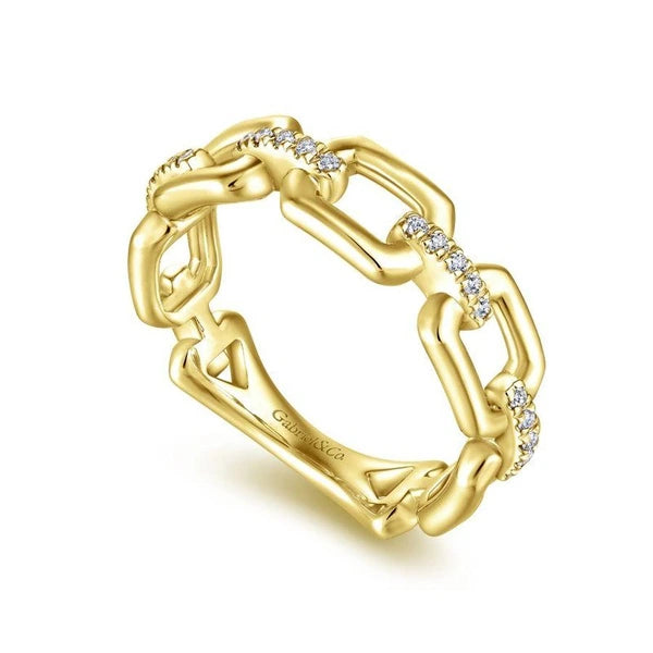 14K Yellow Gold Chain Link Ring Band with Diamond Connectors