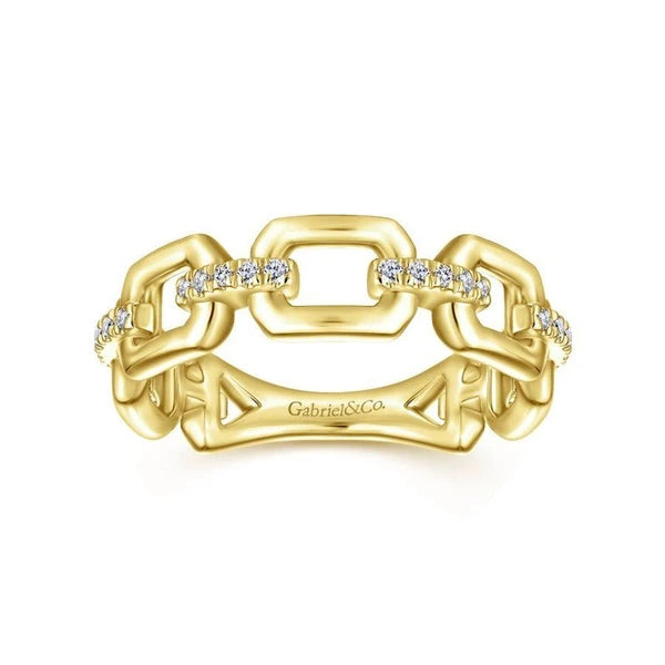 14K Yellow Gold Chain Link Ring Band with Diamond Connectors