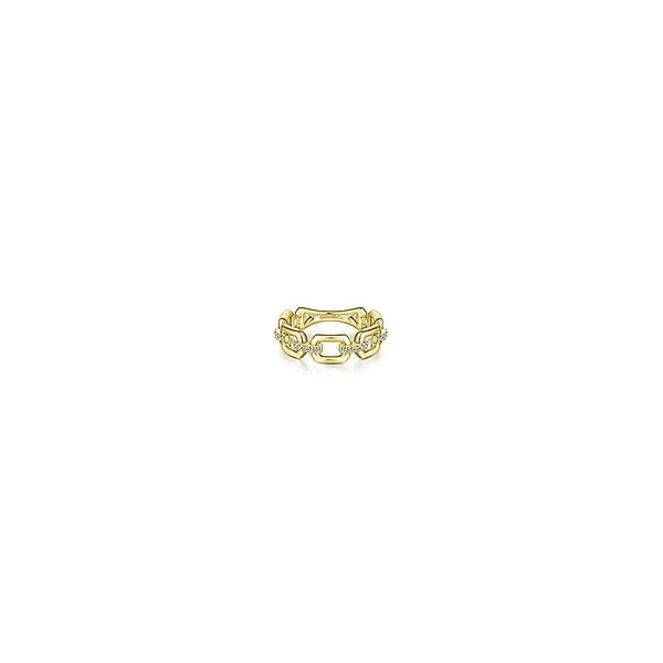 14K Yellow Gold Chain Link Ring Band with Diamond Connectors
