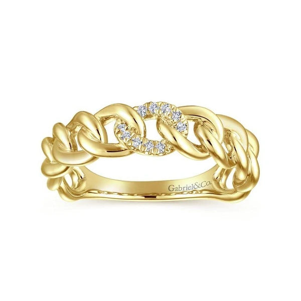 14K Yellow Gold Chain Link Ring Band with e Diamond Station