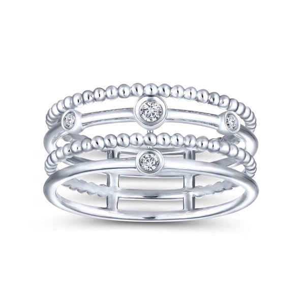 14K White Gold Bezel Set Diamond Station Layered Ring