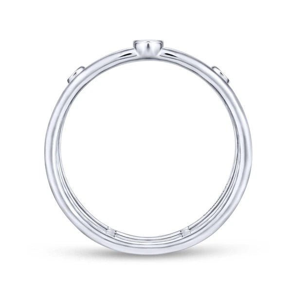 14K White Gold Bezel Set Diamond Station Layered Ring
