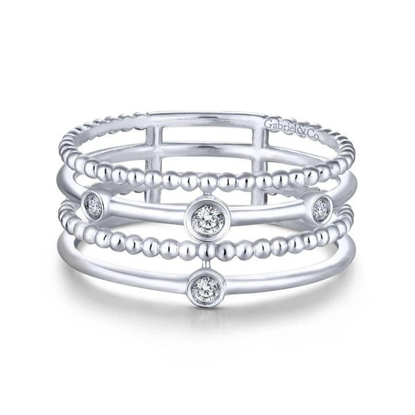 14K White Gold Bezel Set Diamond Station Layered Ring