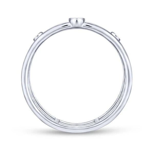 14K White Gold Bezel Set Diamond Station Layered Ring