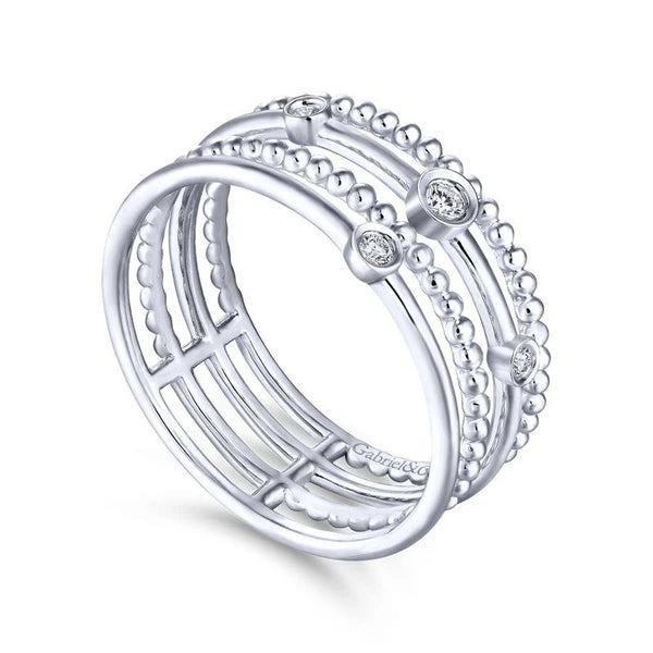 14K White Gold Bezel Set Diamond Station Layered Ring