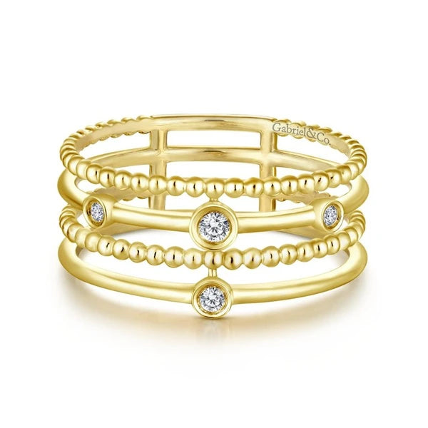 14K Yellow Gold Bezel Set Diamond Station Layered Ring