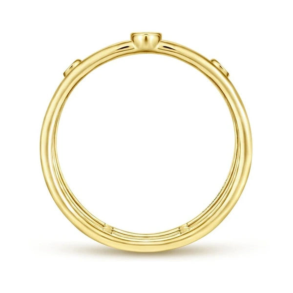 14K Yellow Gold Bezel Set Diamond Station Layered Ring
