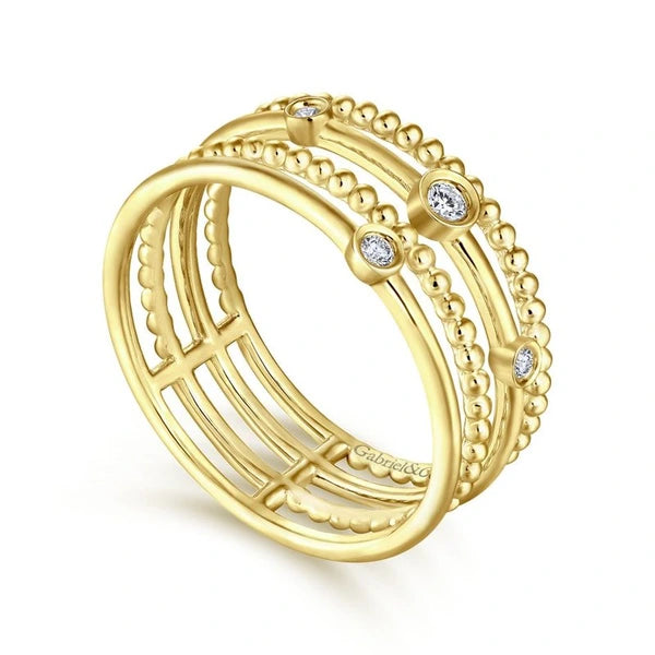 14K Yellow Gold Bezel Set Diamond Station Layered Ring