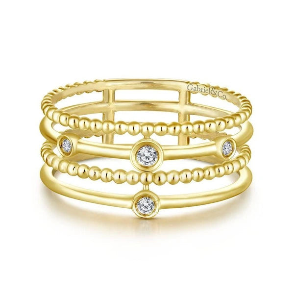 14K Yellow Gold Bezel Set Diamond Station Layered Ring