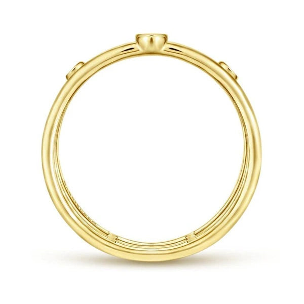14K Yellow Gold Bezel Set Diamond Station Layered Ring