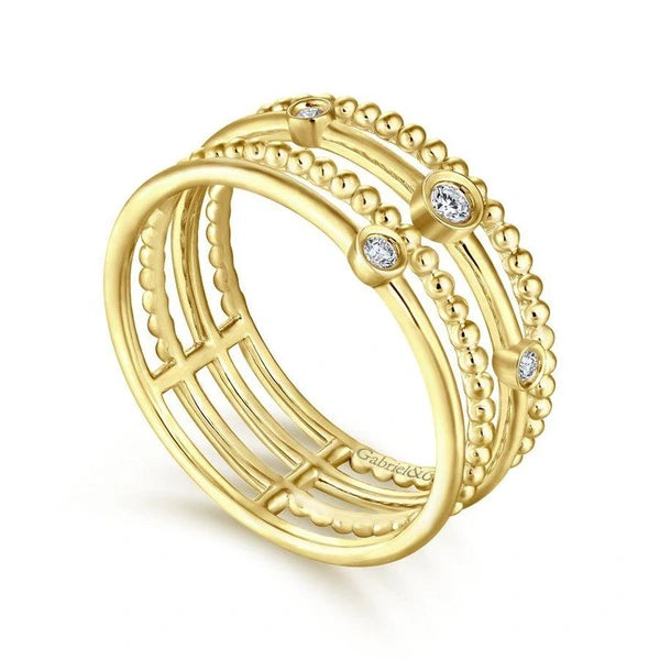 14K Yellow Gold Bezel Set Diamond Station Layered Ring