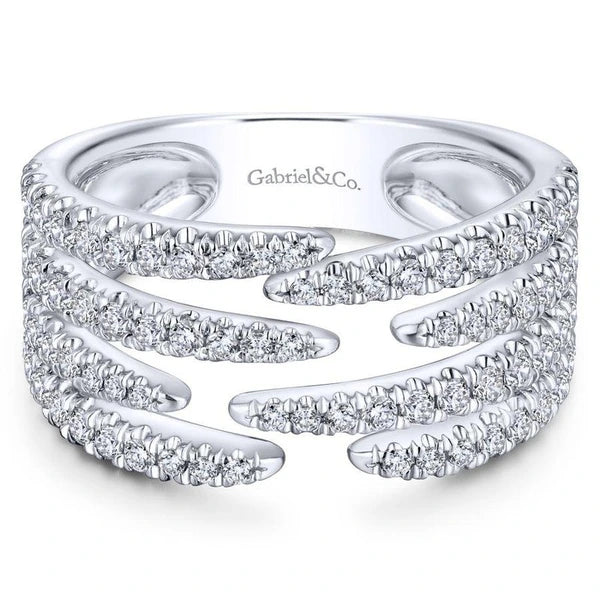 14K White Gold Open Wide Band e Diamond Ring