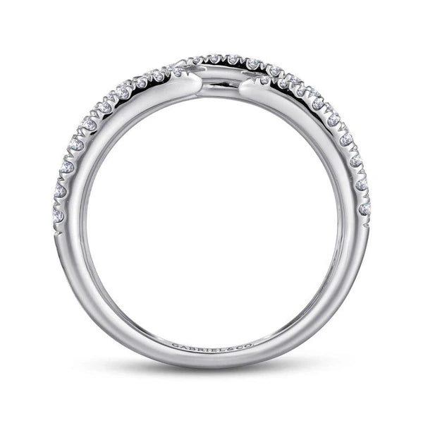 14K White Gold Open Wide Band e Diamond Ring