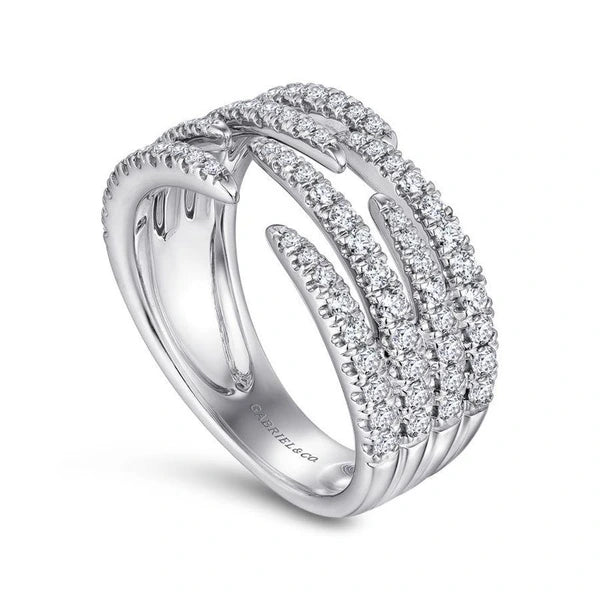 14K White Gold Open Wide Band e Diamond Ring