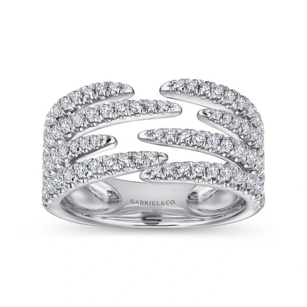 14K White Gold Open Wide Band e Diamond Ring