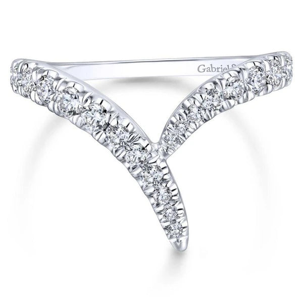 14K White Gold V Shaped Bypass Diamond Ring