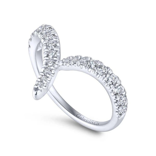 14K White Gold V Shaped Bypass Diamond Ring