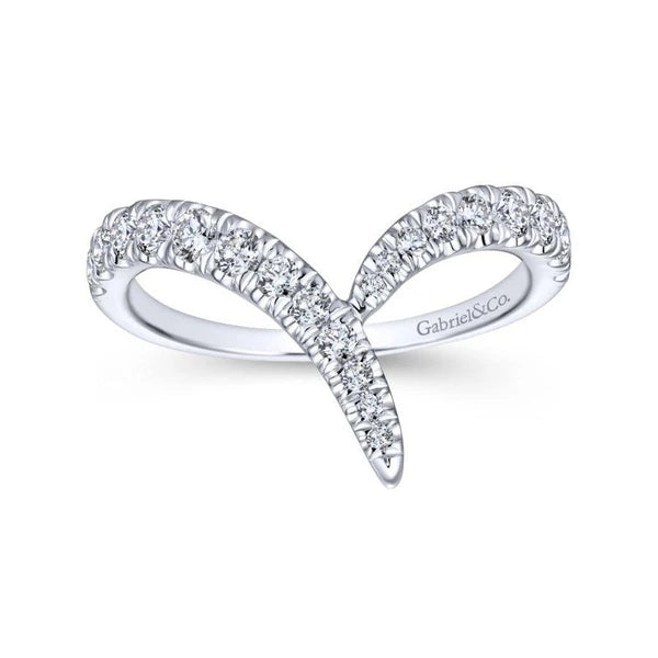 14K White Gold V Shaped Bypass Diamond Ring