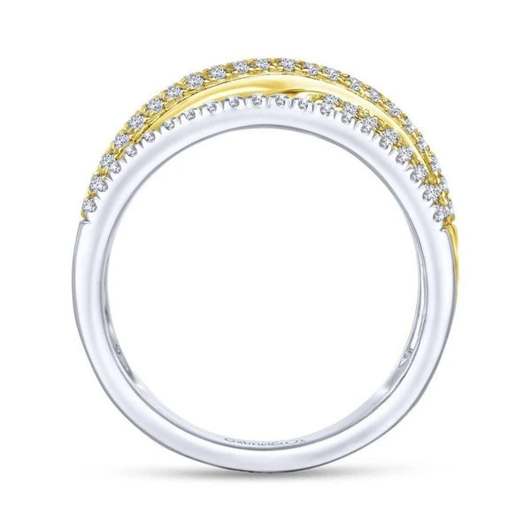 14K Yellow and White Gold Criss Crossing Multi Row Diamond Ring